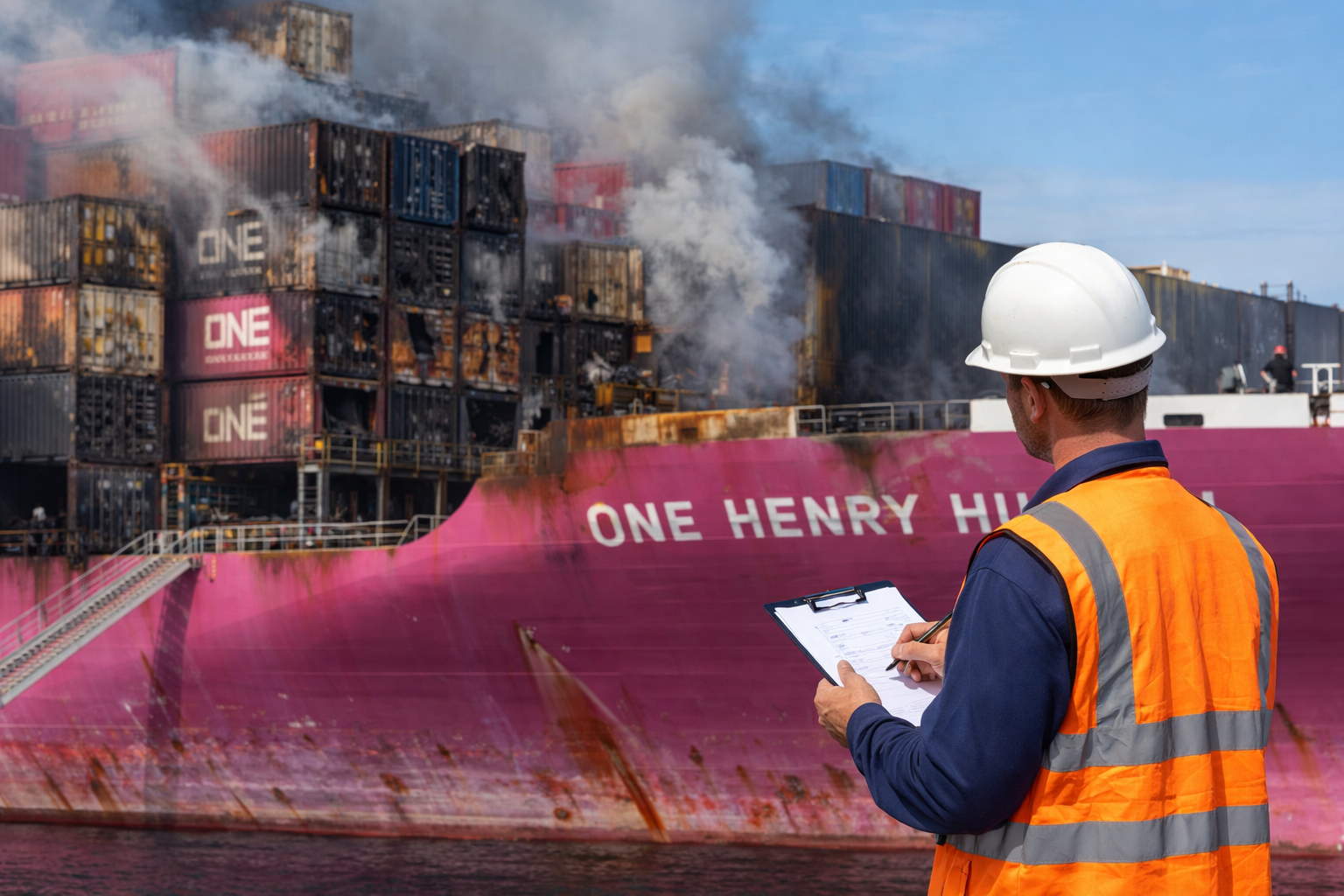 Perito iniciará proceso de revisión de carga del ONE Henry Hudson tras incendio