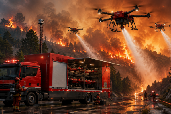 China desarrolla sistema de drones y camiones inteligentes para combatir incendios