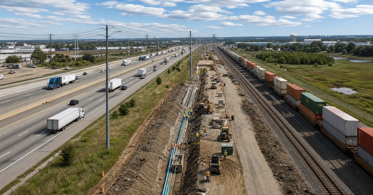 Corredor logístico multiuso con carretera, vía férrea e infraestructura de servicios