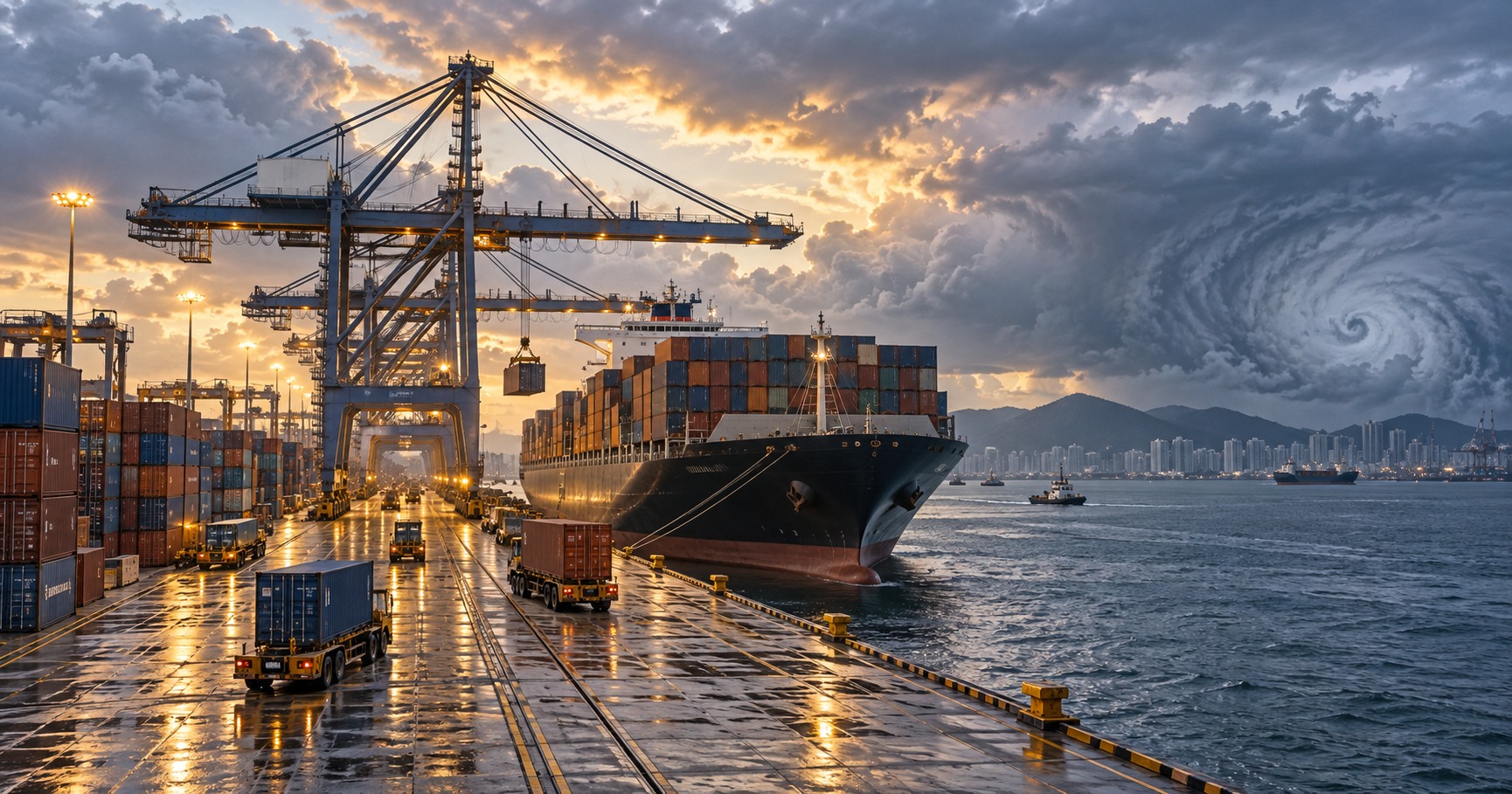 Puerto de contenedores en Asia recuperando operaciones después de una tormenta