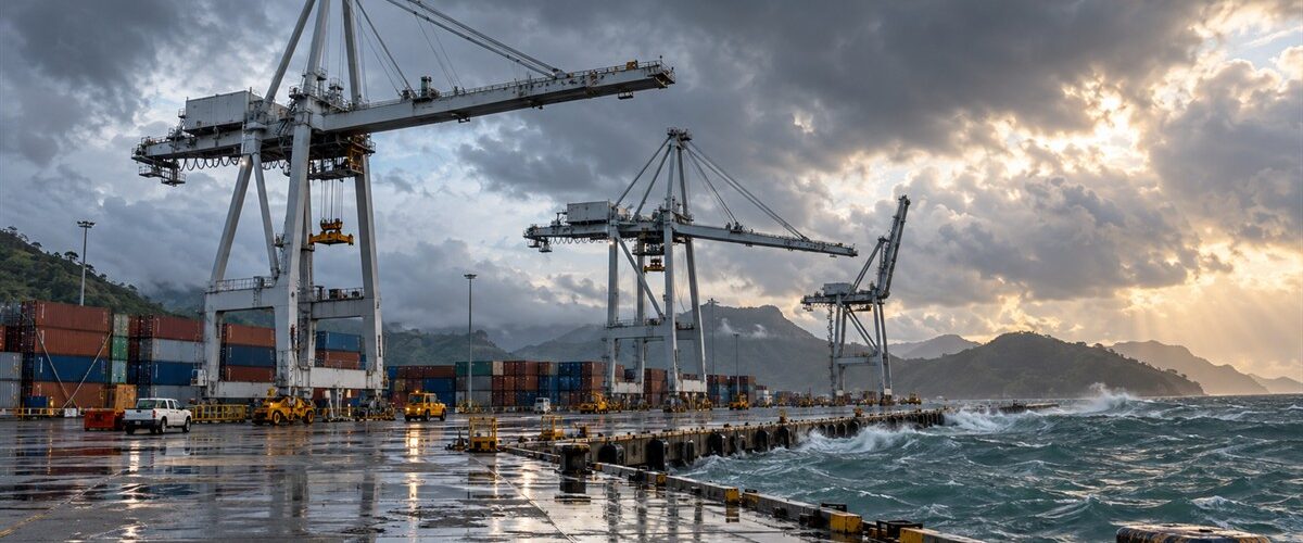 Vientos de 100 mph dejan sin grúas al principal puerto de Guam