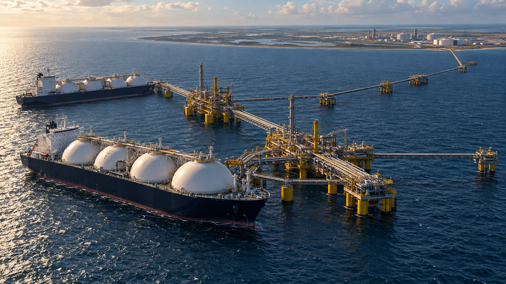 Estados Unidos aprueba una licencia para un nuevo puerto de exportación de gas natural; imagen ilustrativa generada con IA