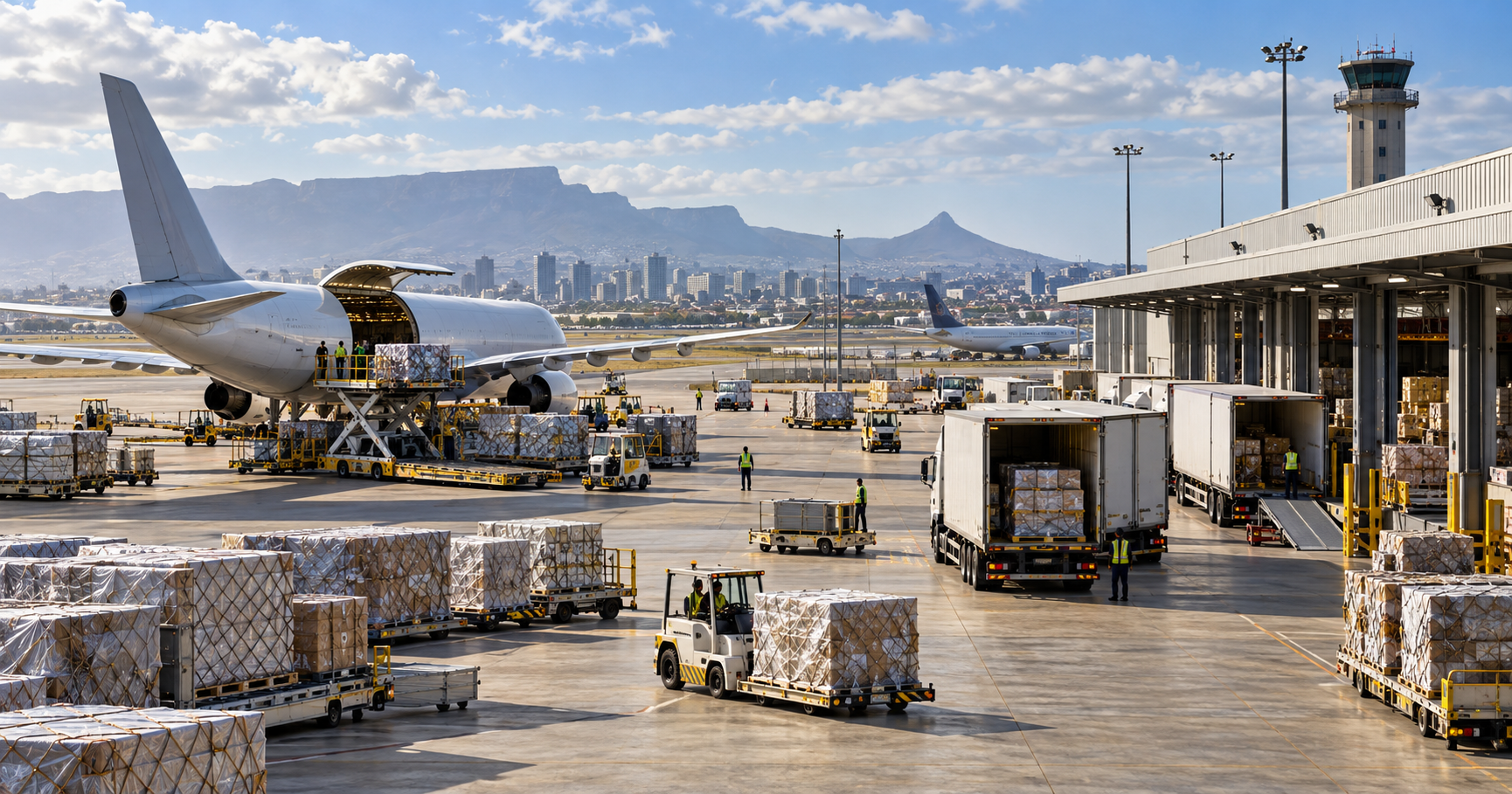Imagen editorial generada con IA sobre dhl destina 300 millones de euros a su expansión logística en áfrica hasta 2030.