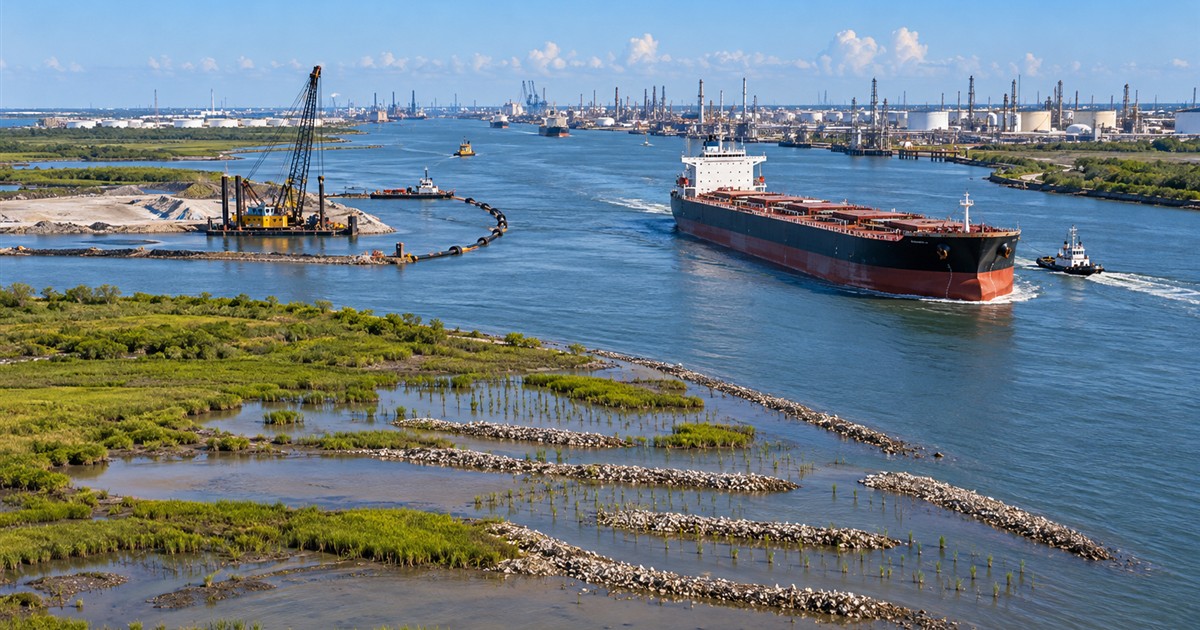 Imagen editorial sobre houston concluye la ampliación de un tramo clave de su canal marítimo