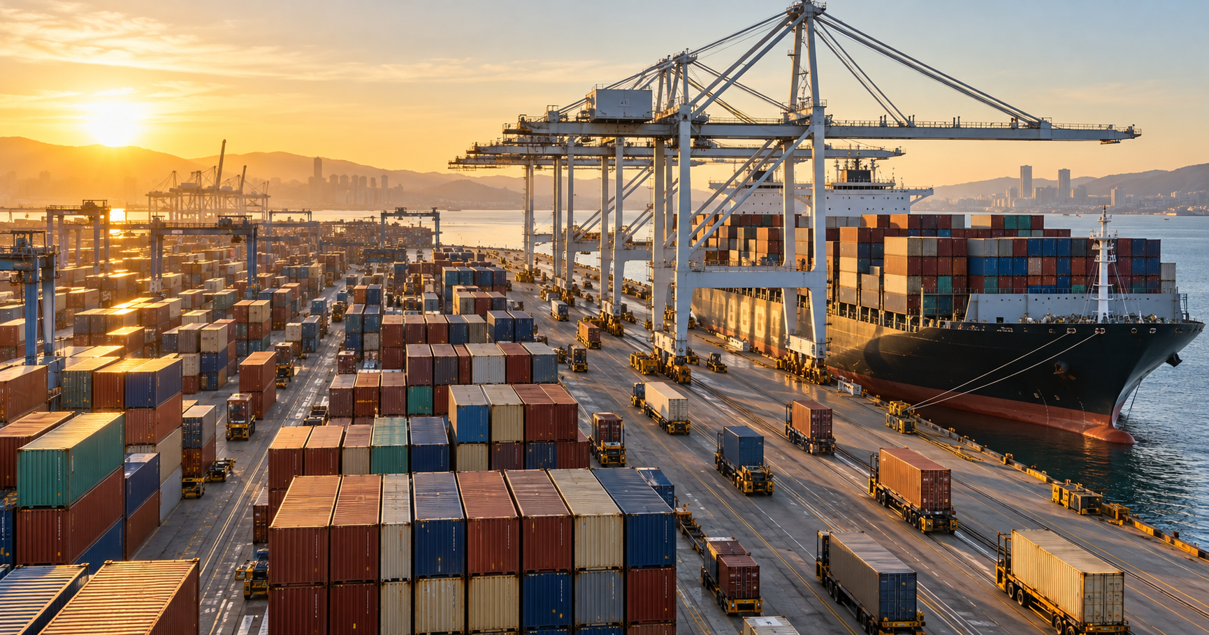 Imagen editorial generada con IA sobre long beach supera su récord mensual de contenedores impulsado por las importaciones.