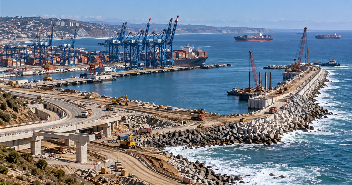 Proyecto de ampliación de un puerto en la costa del Pacífico chileno