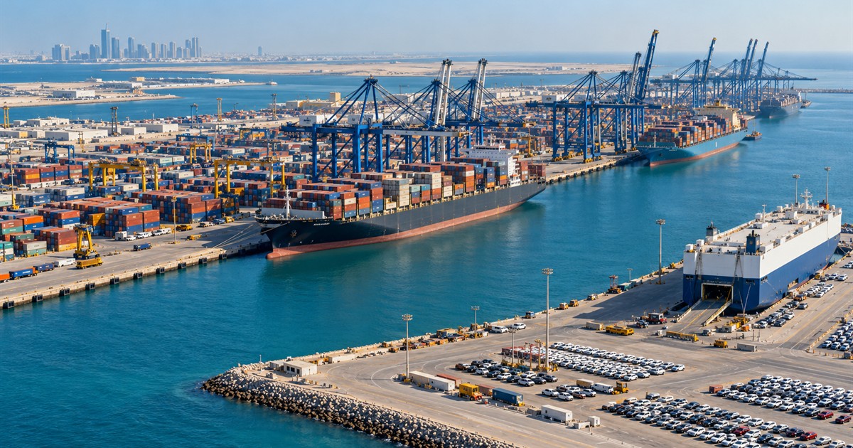 Terminal de contenedores moderna en un puerto del Golfo