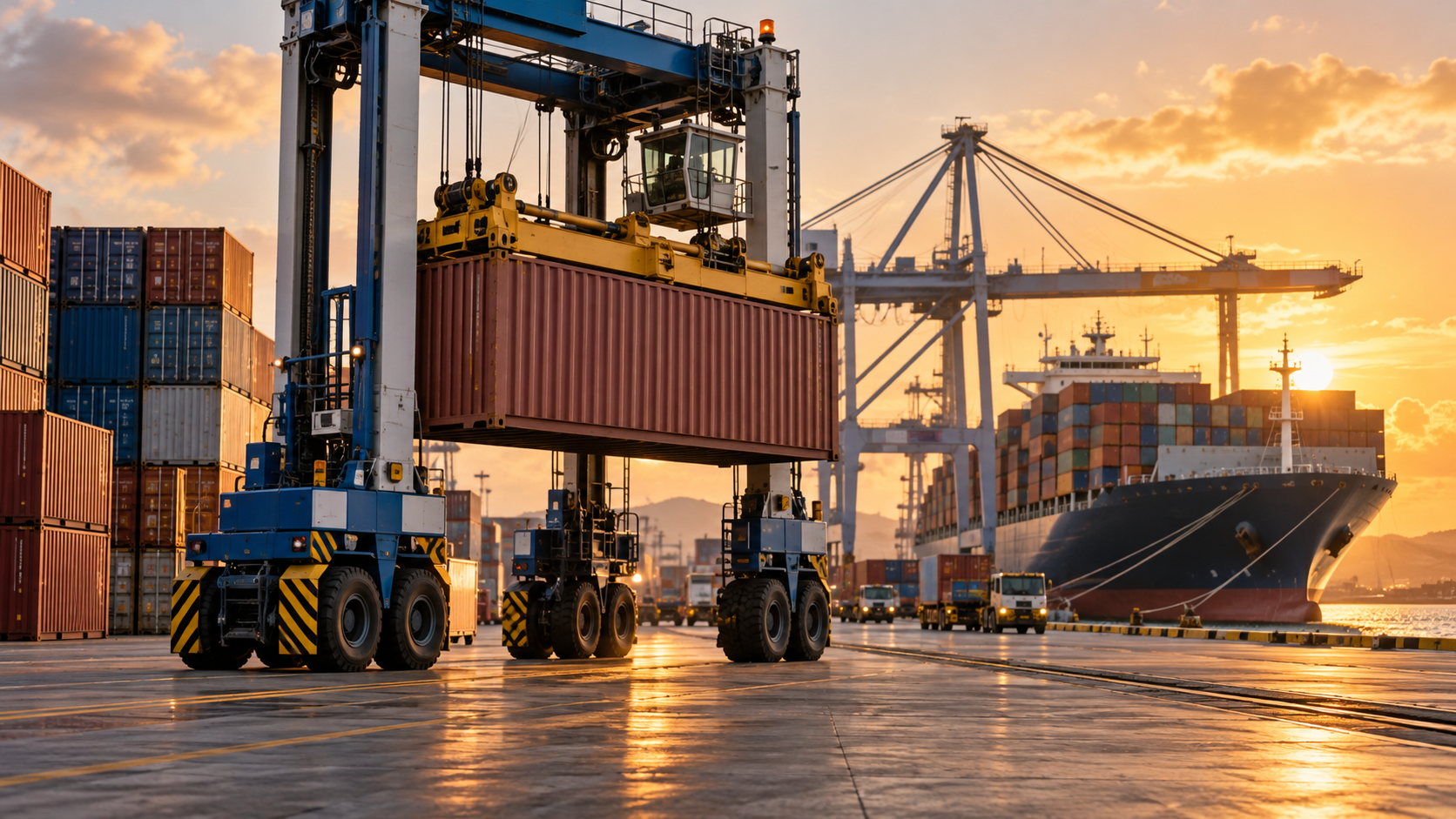 Tropical Shipping incorpora su primer straddle carrier híbrido en Riviera Beach; imagen ilustrativa generada con IA