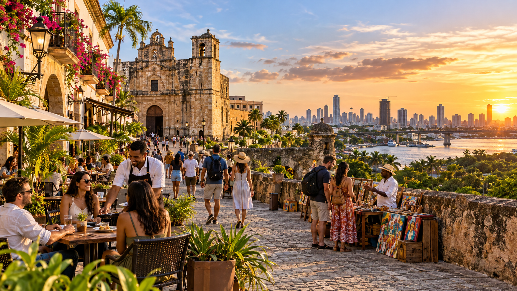 Escena urbana de turismo y negocios en Santo Domingo